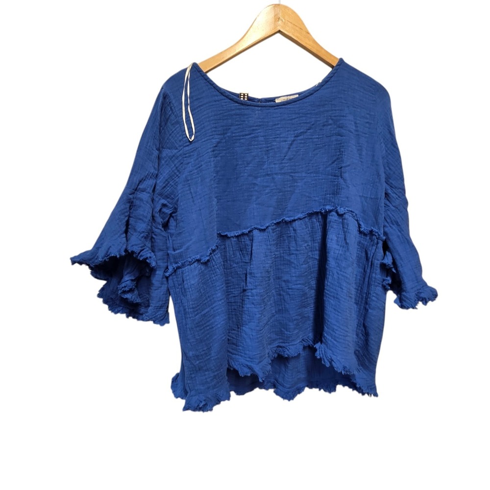 UMGEE Tunic Frayed Edge Tiered Shirt Dress Size MEDIUM Blue - Picture 2 of 2